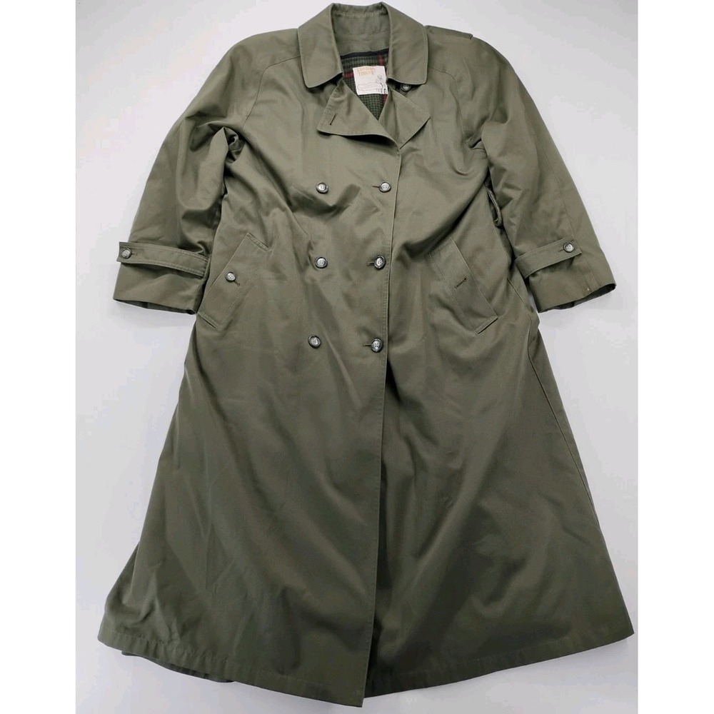 London Towne By London Fog Trench coat rain jacket Green size 12R Plaid lining